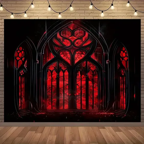 Gothic Horror Photography Backdrop Red Black Arch Door Welcome to Hell Halloween Party Decoration Photography Background Tapestry Banner