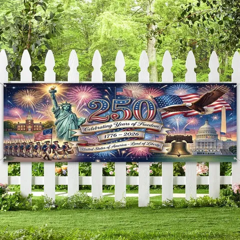 America 250th Anniversary Commemorative Banner USA Independence Day Patriotic Outdoor Party Decoration Polyester Hanging Cloth