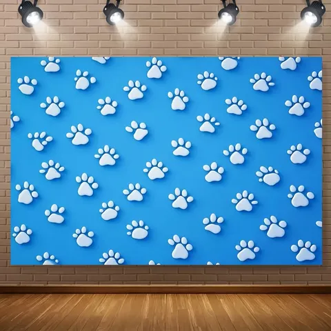 Haustierpfotenabdruck Fotografie Hintergrund Polyester Bunte Holzmaserung Herz Knochen Muster Wandbehang Für Welpen Geburtstag Party Deko Studio Requisiten