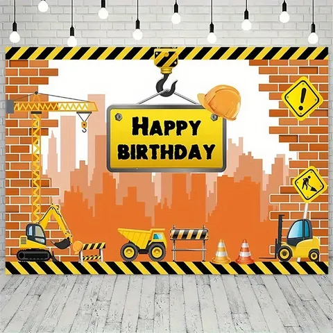 Sfondo Fotografico di Cantiere Edile del Fumetto In Poliestere Bandiera del Camion Ribaltabile dell'Escavatore Sfondo della Decorazione della Festa di Compleanno dei Bambini