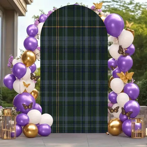 Tartan Plaid Arch Backdrop Cover Pongee Polyester Classic Checkered Print For Wedding Birthday Party Ceremony Event Decoration