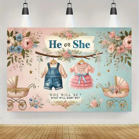 Fondo de Fotografía de Revelación de Género Poliéster Estampado Dibujos Animados Oso de Peluche Baby Shower Decoración Fiesta