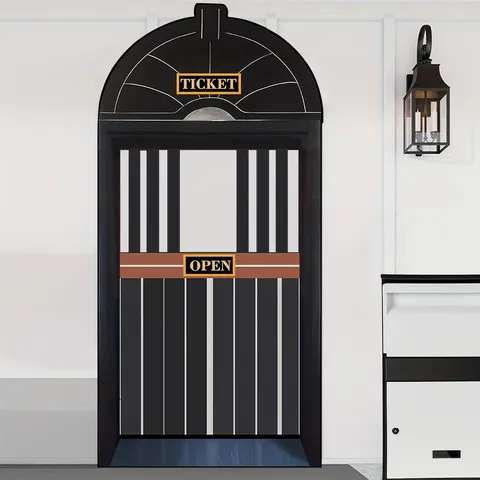 Vintage Ticket Booth Theme Party Backdrop Irregular Cutout Design Polyester Printed Photo Background For Carnival Decor