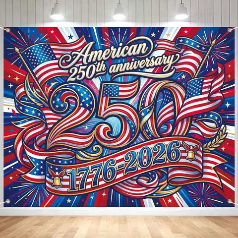 US 250th Anniversary Photography Background Cloth 1776-2026 American Independence Day Decoration Polyester Backdrop Fireworks Banner