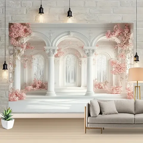 Tissu de Fond de Photographie Style Palais Européen Colonne Sculptée Vintage Fond Mural Floral pour Mariage Portrait Studio Photo