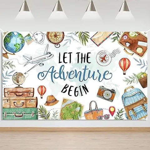 Fondo Fotográfico de Tema Viaje Aventura de Dibujos Animados Tapiz Retro de Mapa del Mundo para Decoración de Fiesta de Baby Shower
