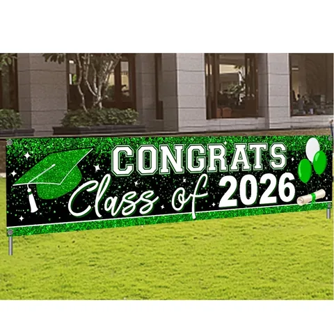 Congrats Class of 2026 Graduation Banner Backdrop Polyester Bachelor Cap Party Decorations School Graduation Event Hanging Cloth