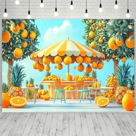 Summer Orange Theme Photography Backdrop Tropical Fruit Pineapple Print Party Decor Wall Hanging Tapestry Background