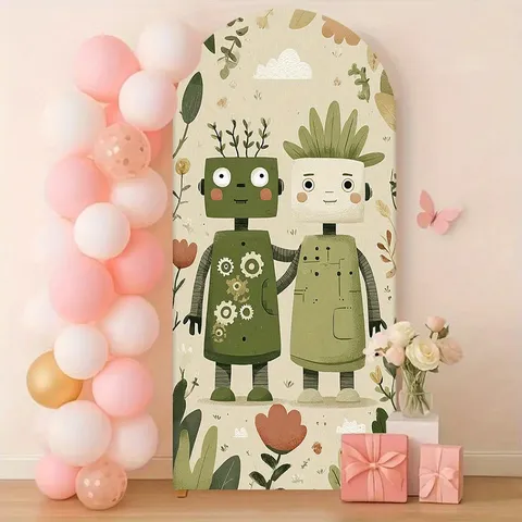 Cartoon Forest Robot Arch Backdrop Cover For Kids Birthday Party Decoration Polyester Photography Background Fabric For Chiara Arch Wall