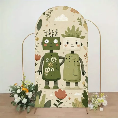 Cartoon Forest Robot Arch Backdrop Cover For Kids Birthday Party Decoration Polyester Photography Background Fabric For Chiara Arch Wall