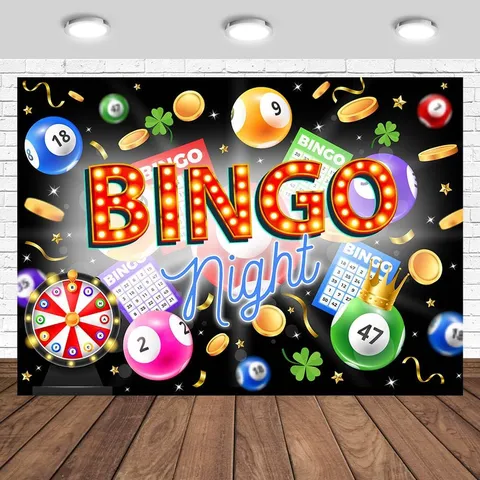 Bingo Night Thema Fotografie Achtergrond Polyester Bedruckt Retro Kleurrijk Spel Feest Achtergrond Decoratie Wandtapijt Banner