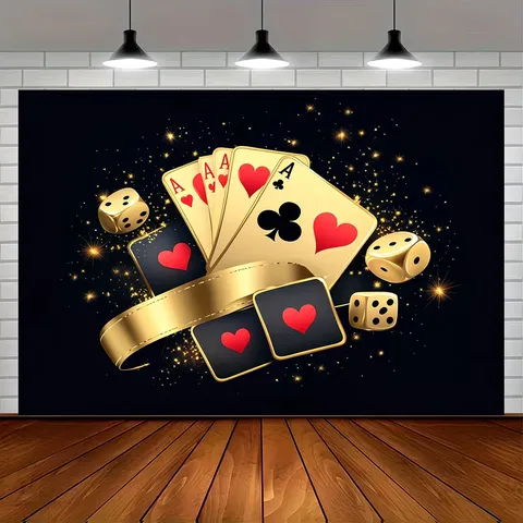 Poker Night Theme Photography Backdrop Gold Dice Ace Cards Printed Entertainment Party Decor Polyester Wall Hanging Tapestry