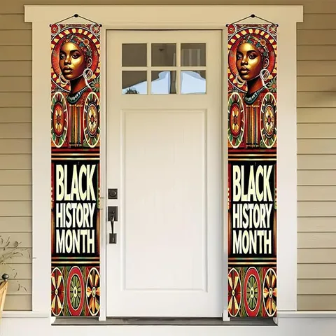Black History Month Porch Banners African Tribal Totem Pattern Decorative Hanging Couplets Festive Home Door Wall Decoration Set Polyester