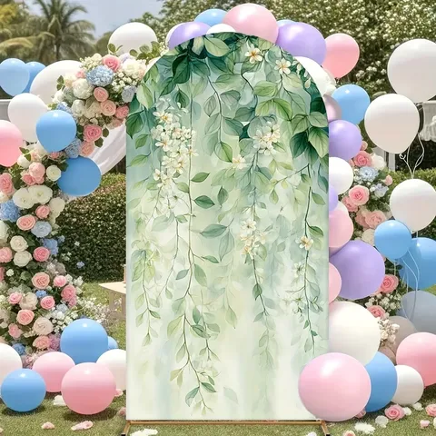 Aquarel Botanisch Groen Boog Achtergrond Cover Polyester Bos Bloemen U-Vormige Foto Achtergrond Voor Bruiloft Feest Decoratie