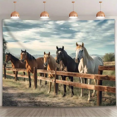 Vintage Western Ranch Paard Fotografie Achtergrond Polyester Boerderij Thema Feest Decor Realistisch Hengst Landschap Achtergrond Voor Fotostudio Thuis Decoratie