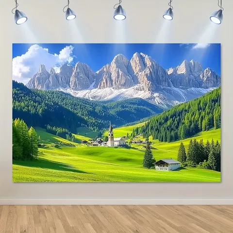 Alps Snow Mountain Landscape Photography Background Cloth Forest Cabin Church European Style Wall Hanging Tapestry Home Studio Decor