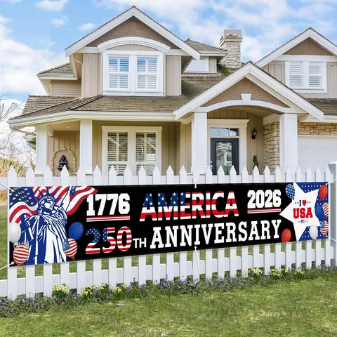 Polyester Patriotic Banner US Anniversary Commemoration Theme Banner Outdoor Yard Decor Printed Hanging Flag Independence Day Decor