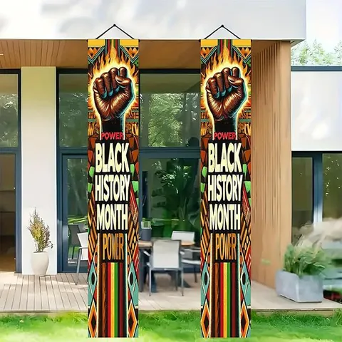 Black History Month Porch Banners African Tribal Totem Pattern Decorative Hanging Couplets Festive Home Door Wall Decoration Set Polyester
