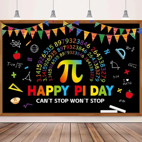 Happy Pi Day Photography Backdrop Rainbow Pi Symbol Math Formulas Blackboard Style Polyester Banner For Classroom Party Decoration