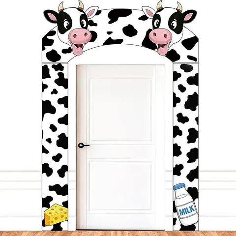 Cartoon Farm Cow Theme Porch Banner Set Cow Print Door Decoration For Kids Party Polyester Hanging Porch Banner Sign Set