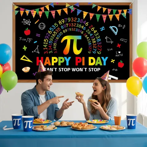 Happy Pi Day Photography Backdrop Rainbow Pi Symbol Math Formulas Blackboard Style Polyester Banner For Classroom Party Decoration