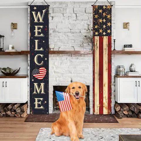 Banner per Portico Giorno dell'Indipendenza Bandiera Americana Decorazioni 4 Luglio God Bless America Decorazione Esterna Casa