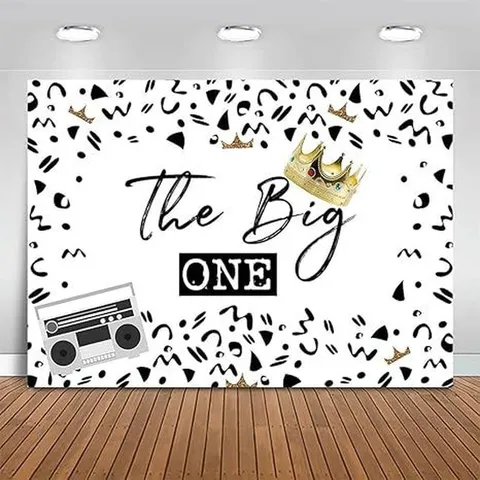 Hip Hop Theme 1st Birthday Photography Backdrop Polyester Retro Boombox Cassette Tape Pattern Boy One Year Old Party Decor Wall Hanging Tapestry
