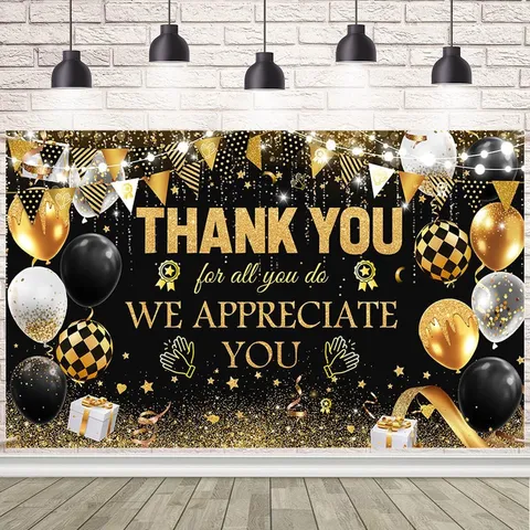 Thank You Theme Photography Backdrop Pink Glitter Balloons Pattern Polyester Background Cloth For Appreciation Party Decoration Event Prop