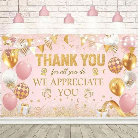 Thank You Theme Photography Backdrop Pink Glitter Balloons Pattern Polyester Background Cloth For Appreciation Party Decoration Event Prop