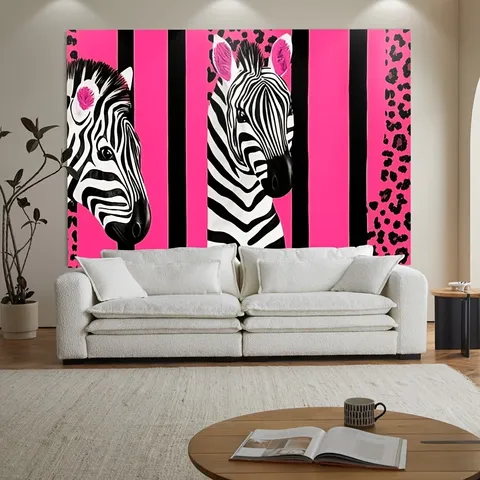 Sfondo Fotografico con Stampa Zebra Leopardo Rosa Nero Moda Strisce Animali Decorazione Festa Arazzo Artistico da Parete