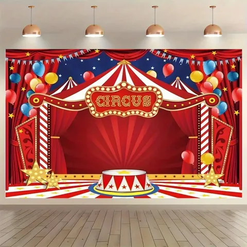 Vintage Circus Thema Fotografie Achtergrond Retro Carnaval Podium Ontwerp Feest Decoratie Polyester Achtergronddoek