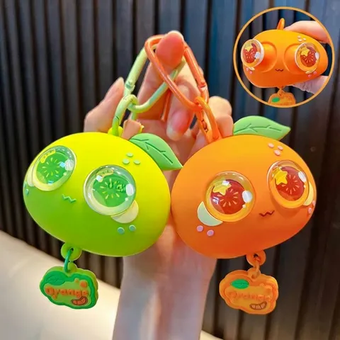 Χαριτωμένο Μπρελόκ Squishy Πορτοκάλι Κινουμένων Σχεδίων Με Πεταχτά Μάτια PVC Παιχνίδι Ανακούφισης Άγχους Για Διακόσμηση Τσάντας Δώρο