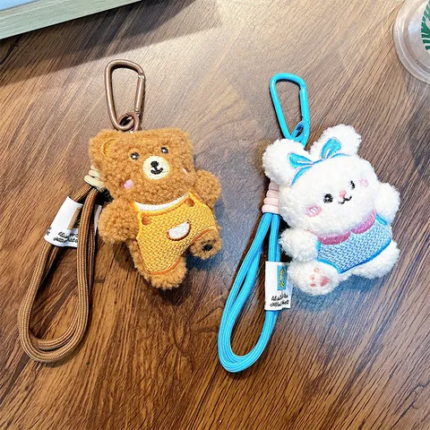 Mini Plush Bear Rabbit Keychain Pendant Cute Cartoon Stuffed Animal Crocheted Flower Backpack Charm Keychain Accessory For Women Kids Gift