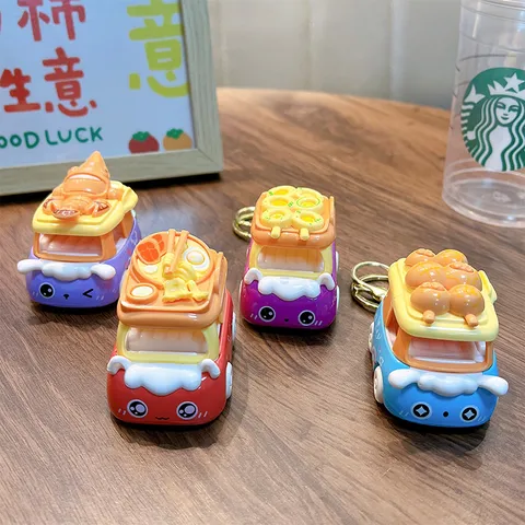 Simpatico Portachiavi per Auto Cartone Animato Camion di Cibo Funzione di Ritiro Mini Auto Anello Chiave Divertente Giocattolo Antistress Pendente per Borsa Regalo per Studenti Bambini