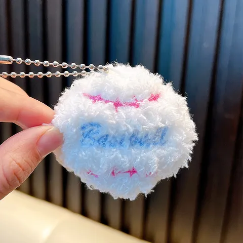 Plush Sports Ball Keychain Mini Tennis Baseball Pendant With Racket Bat Heart Carabiner Bag Hanging Ornament Souvenir