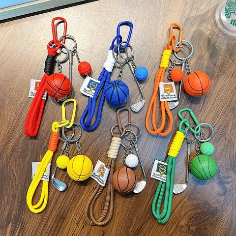 Sports Theme Basketball Golf Club Keychain Braided Rope Lanyard Souvenir Gift For Bag Pendant Sporty Keyring Accessories