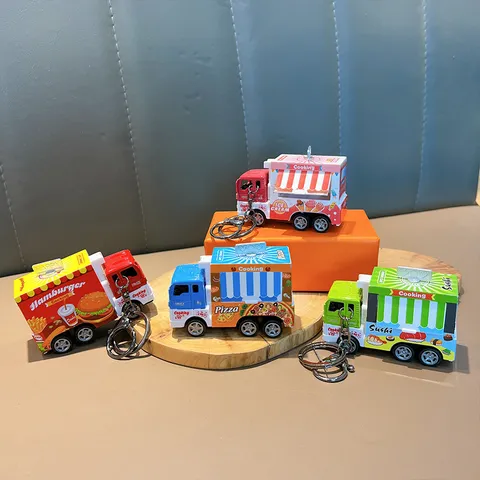 Legierung Rückziehwagen Fast-Food-Truck Schlüsselanhänger Cartoon Simulationsmodell Auto Spielzeug Für Kinder Tasche Anhänger