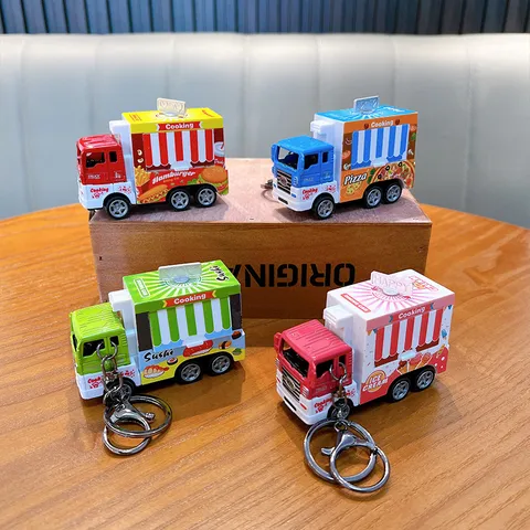 Legierung Rückziehwagen Fast-Food-Truck Schlüsselanhänger Cartoon Simulationsmodell Auto Spielzeug Für Kinder Tasche Anhänger