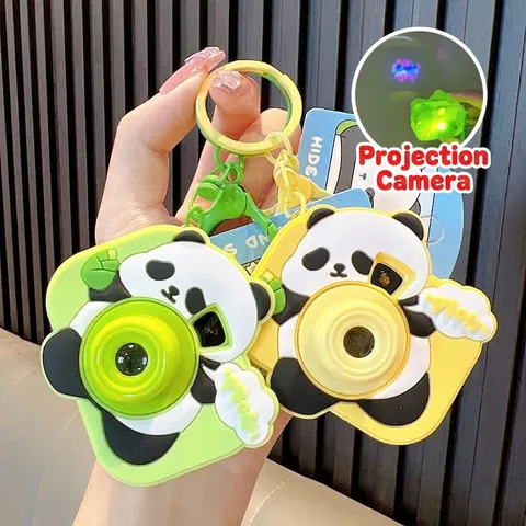Cartoon Panda Camera Projection Keychain Creative Monster Mini Toy Projector Bag Pendant Car Keyring For Kids Couples Small Gift