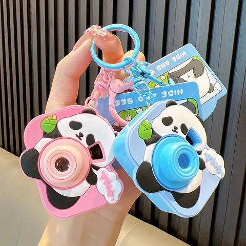 Cartoon Panda Camera Projection Keychain Creative Monster Mini Toy Projector Bag Pendant Car Keyring For Kids Couples Small Gift