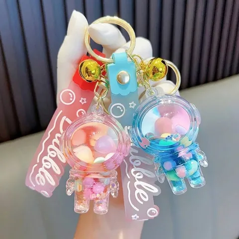 Süßer Astronaut Treibsand Schlüsselanhänger Nachtlicht Schwebend Acryl Space Man Schlüsselring Bubble Strap Tasche Anhänger