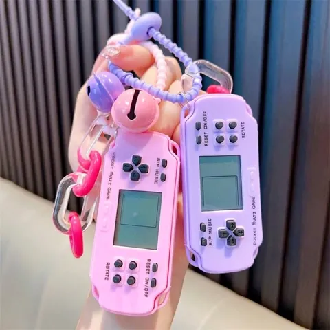 Retro Mini Handheld Game Console Keychain Cute Creative Pocket Multi Game Tetris Machine Pendant Bag Hanging Ornament With Bell
