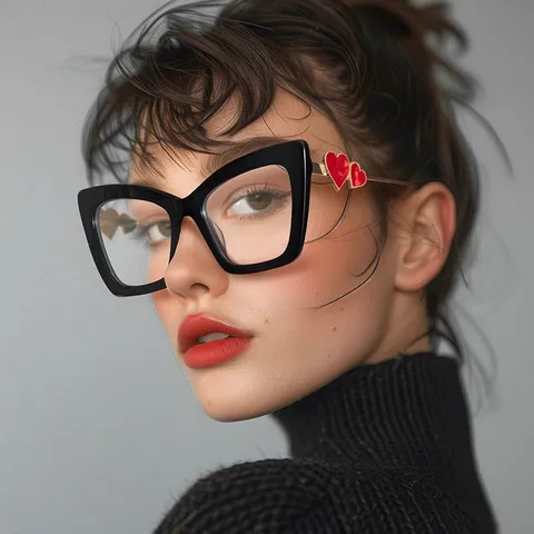 Montura de Gafas de Ojo de Gato de Moda para Mujeres Hombres Gafas Ópticas Anti Luz Azul Con Adorno de Corazón de Metal