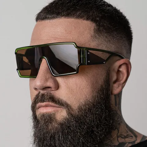 Gafas de Sol Cuadradas Retro Futuristas para Unisex Geométricas Caladas Grandes Lente de Una Pieza Protección UV400 Gafas Y2K Hip Hop