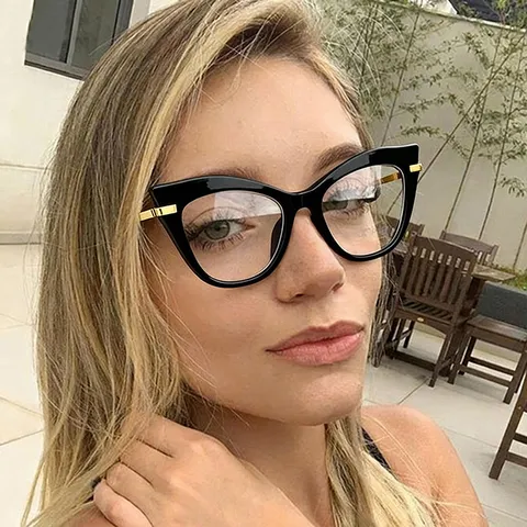 Cat Eye Anti Blue Light Glasses Women Fashion PC Metal Frame Optical Eyewear Clear Lens Computer Goggles Designer Spectacles