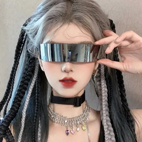 Gafas de Sol Visera Integrada Futurista Recubrimiento Espejo Gafas Cyberpunk Moda Fiesta Gafas de Sol Envolventes Unisex