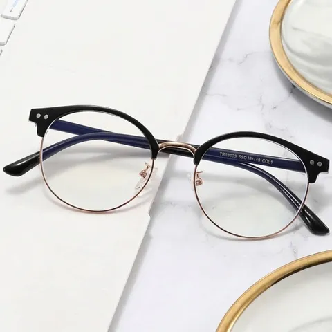 Vintage TR90 Half-rand Rond Brilmontuur Anti-blauw Licht Brilmontuur Voor Heren Dames Retro Student Heldere Lens Optisch Frame