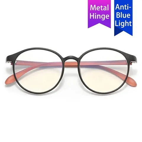 Korean Style Round Frame Blue Light Blocking Glasses For Women Retro PC Resin Optical Plain Glasses Frame Face Framing Anti Blue Light Eyewear