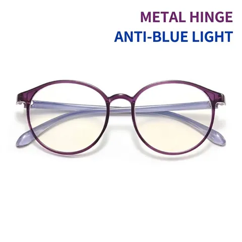 Korean Style Round Frame Blue Light Blocking Glasses For Women Retro PC Resin Optical Plain Glasses Frame Face Framing Anti Blue Light Eyewear