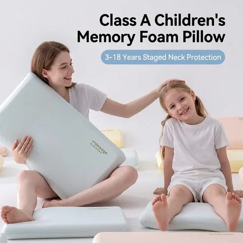 Almohada de Espuma de Memoria para Niños Azul Soporte Cervical Ergonómico Transpirable Almohada de Cuello de Rebote Lento para Niños de 3 a 18 Años